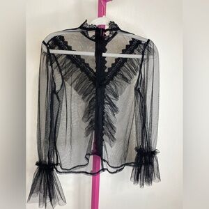 NWOT VALLEYGIRL Sheer Black Lace Blouse